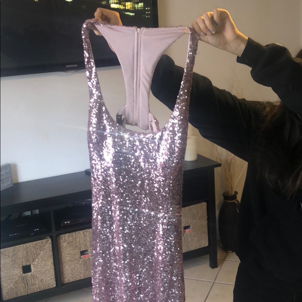 Long pink sequence formal dress